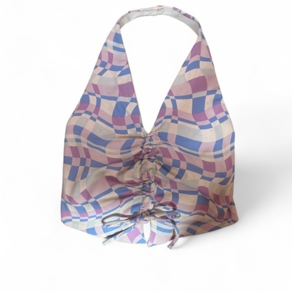 Cotton On Womens Size Medium Pastel Checkered Halter Crop Top that Ties in Front
